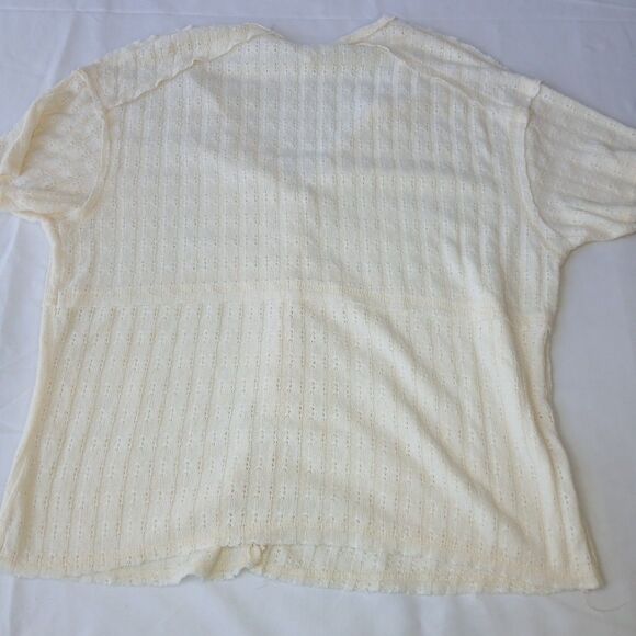 BKE Buckle Boho Knit Top Women's XS Ivory Ribbed V-Neck Short Sleeve Stretch - Picture 7 of 7